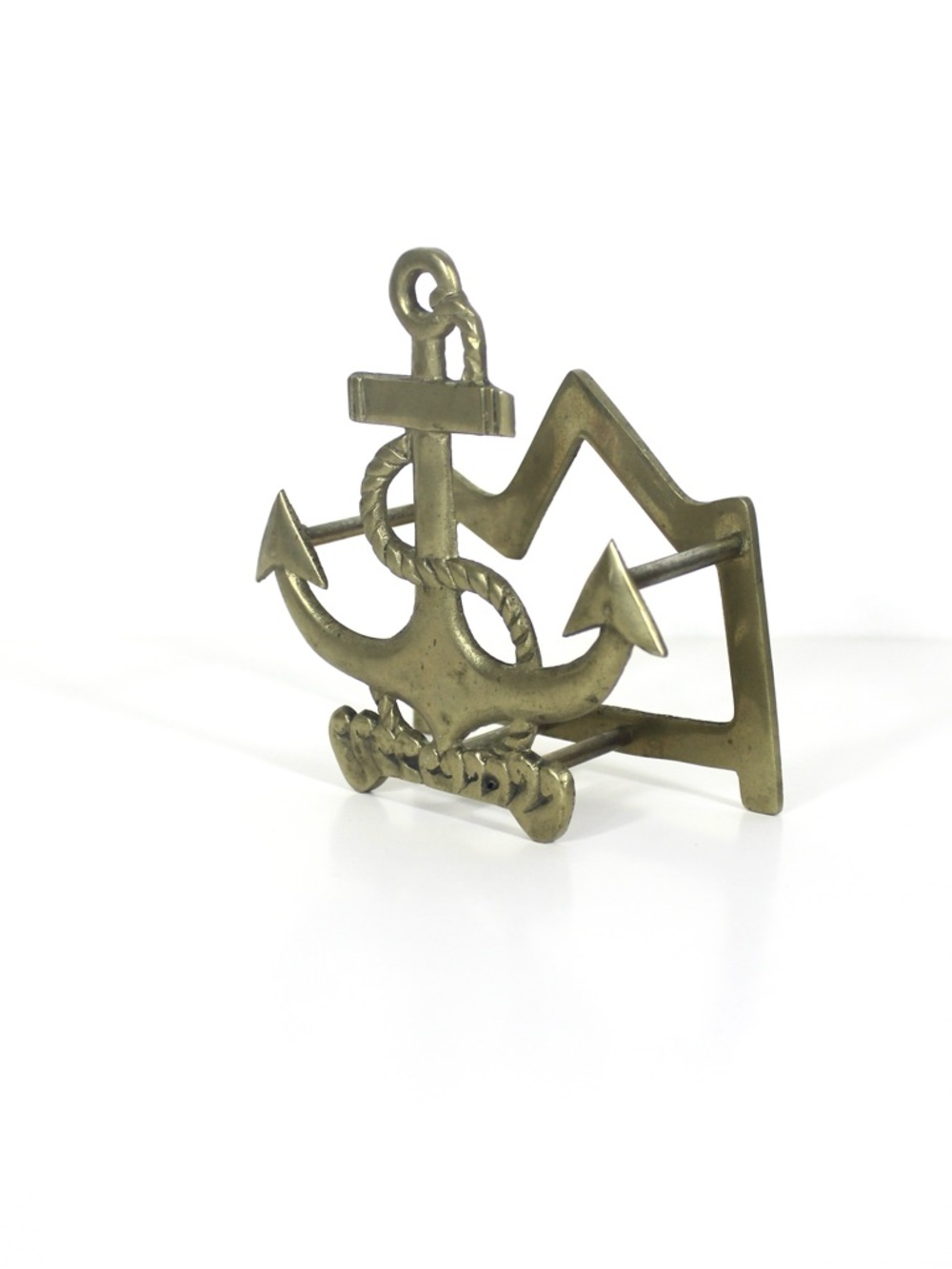 Vintage Anchor Solid Brass Napkin Holder or Plate Stand Coastal Nautical Beach